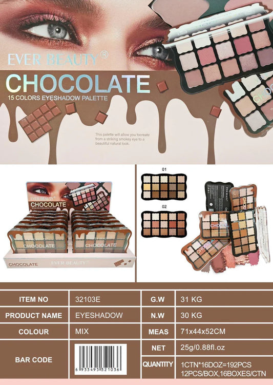 Ever Beauty Chocolate 15 Colors eyeshadow Palette ايفر بيوتي اي شادو 15 لون