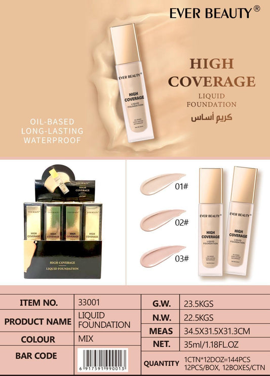 Ever Beauty Liquid Foundation Waterproof ايفر بيوتي فاونديشن بودرة سائل ضد الماء كريم اساس