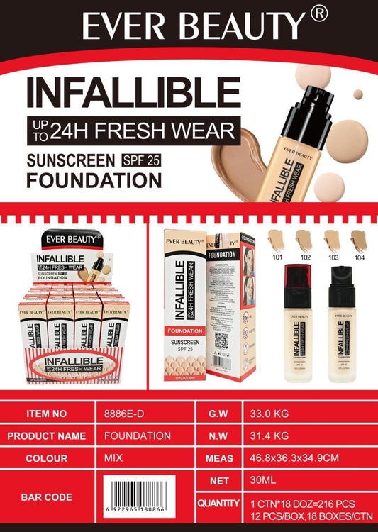 Ever Beauty Sunscreen SPF25 Foundation  ايفر بيوتي فاونديشن مع واقي شمس  بودرة سائل