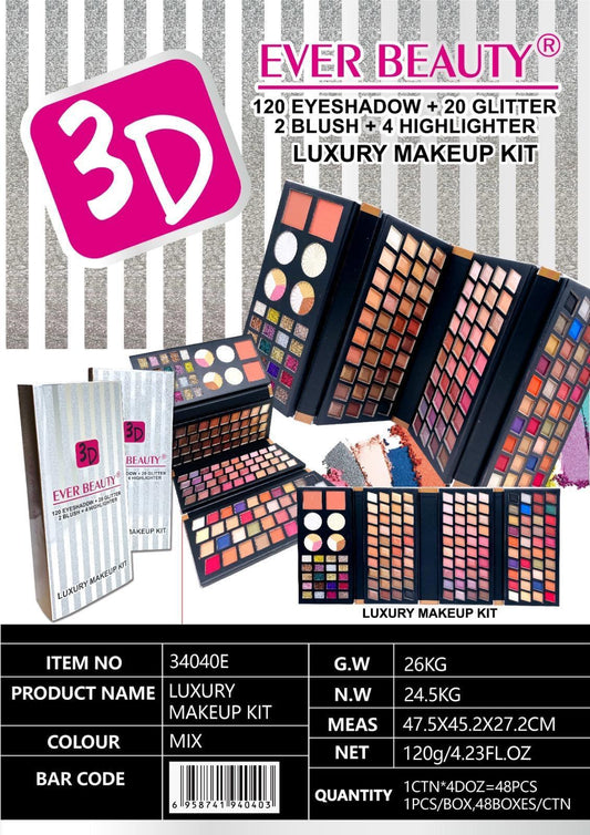 Ever Beauty Makeup Kit 102 Eyeshadow +20Glitter + 2Blush + 4Highlighter ايفر بيوتي 102 اي شادو + 204 جليتار+ 2بلاشر + 4 هاي لايت
