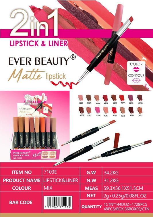 Ever Beauty LipStick And Liner Matte ايفر بيوتي قلم شفاه مع قلم تحديد مطفي ضد الماء
