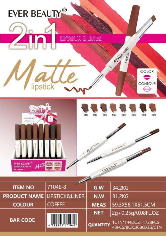 Ever Beauty LipStick And Liner Matte ايفر بيوتي قلم شفاه مع قلم تحديد مطفي ضد الماء