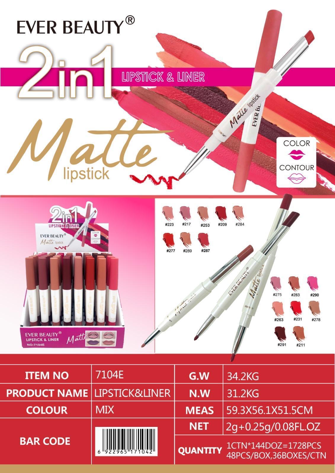 Ever Beauty LipStick And Liner Matte ايفر بيوتي قلم شفاه مع قلم تحديد مطفي ضد الماء