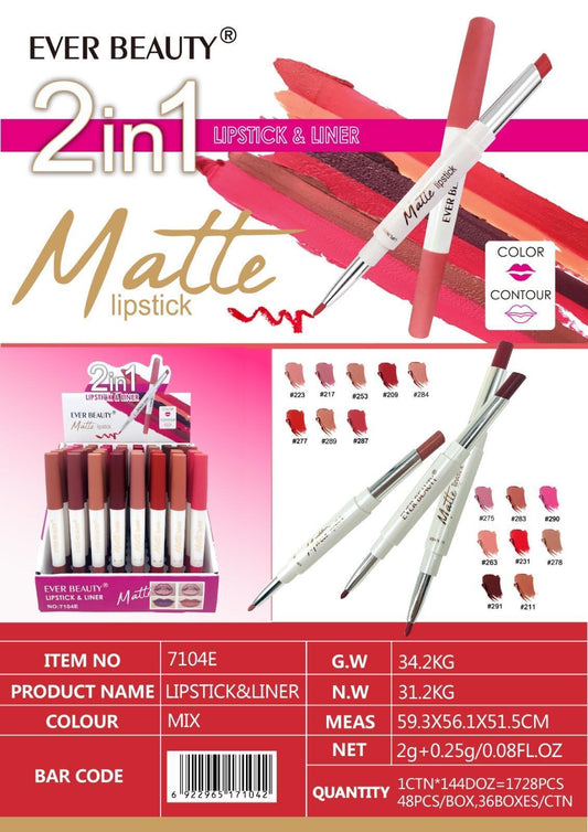 Ever Beauty LipStick And Liner Matte ايفر بيوتي قلم شفاه مع قلم تحديد مطفي ضد الماء